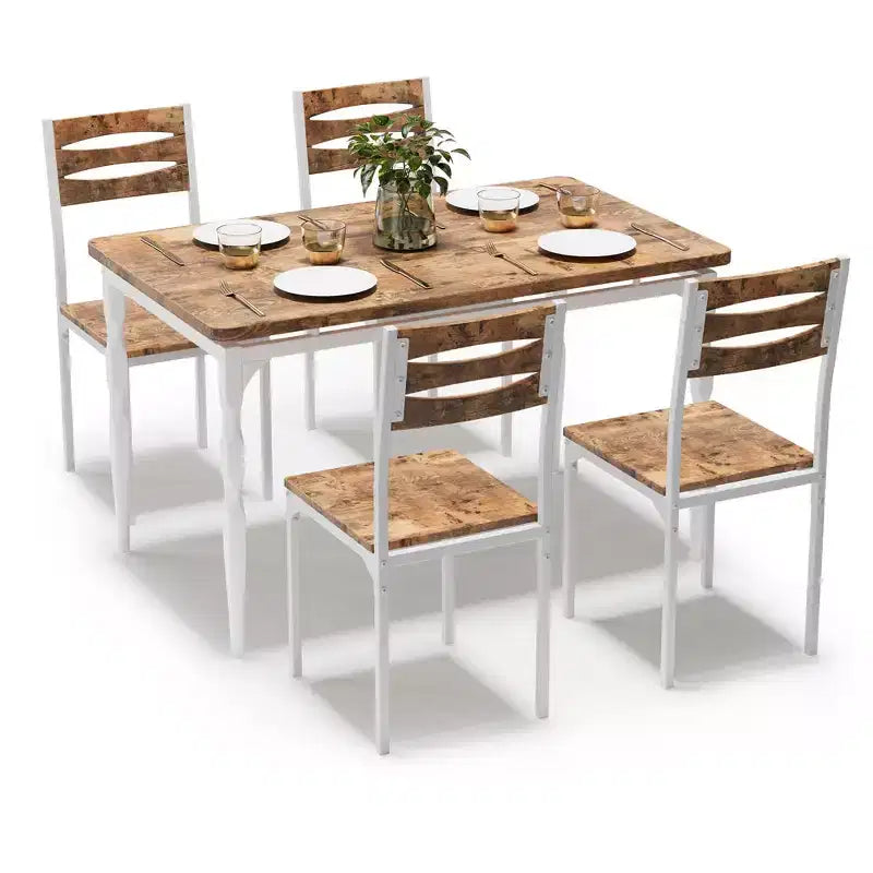 COZONY 5 Piece Dining Table Set, Industrial Style Kitchen Table and Chairs for 4, Rustic Modern Design w/ Metal Legs, Compact Space Saving