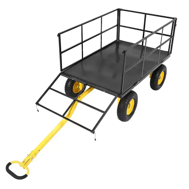 1400 Lbs Steel Garden Cart Heavy Duty 2-in-1 Yard Wagon with Removable Mesh Sides 13 All Terrain Tires & 180 Handle