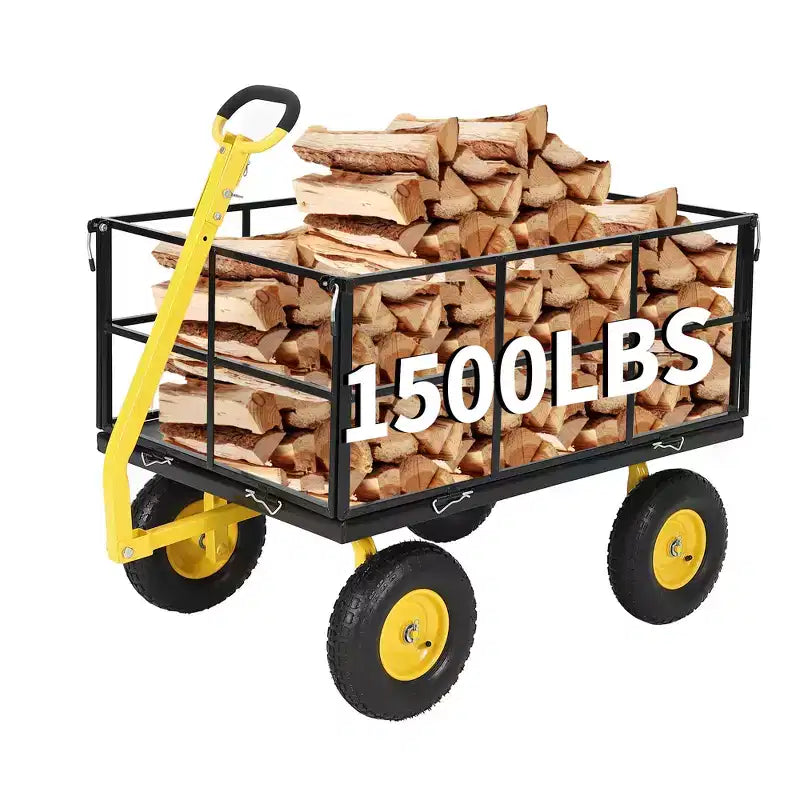 1400 Lbs Steel Garden Cart Heavy Duty 2-in-1 Yard Wagon with Removable Mesh Sides 13 All Terrain Tires & 180 Handle