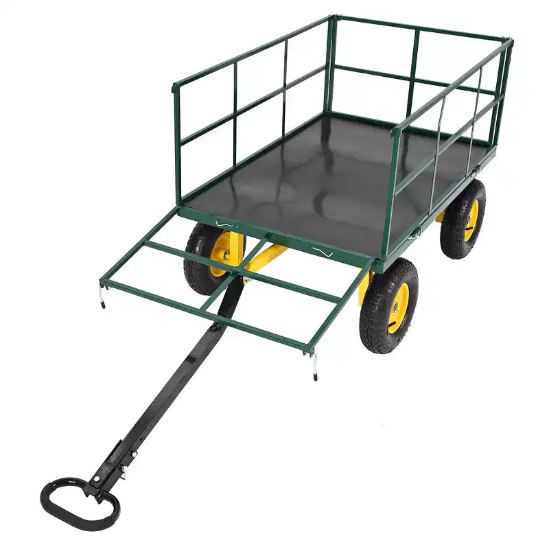1400 Lbs Steel Garden Cart Heavy Duty 2-in-1 Yard Wagon with Removable Mesh Sides 13 All Terrain Tires & 180 Handle