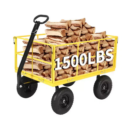 1400 lbs (635 kg) Stahl-Gartenwagen, robuster 2-in-1 Transportwagen mit abnehmbaren Gitterseitenwänden, 13-Zoll-Geländereifen und 180°-Lenkgriff