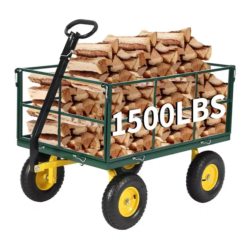1400 Lbs Steel Garden Cart Heavy Duty 2-in-1 Yard Wagon with Removable Mesh Sides 13 All Terrain Tires & 180 Handle