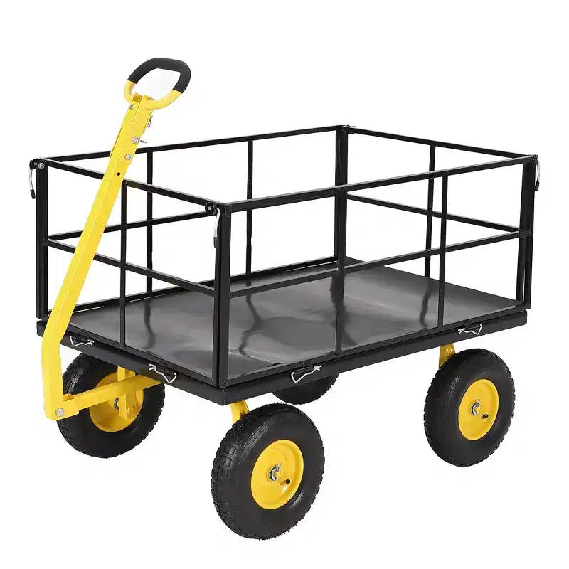 1400 Lbs Steel Garden Cart Heavy Duty 2-in-1 Yard Wagon with Removable Mesh Sides 13 All Terrain Tires & 180 Handle