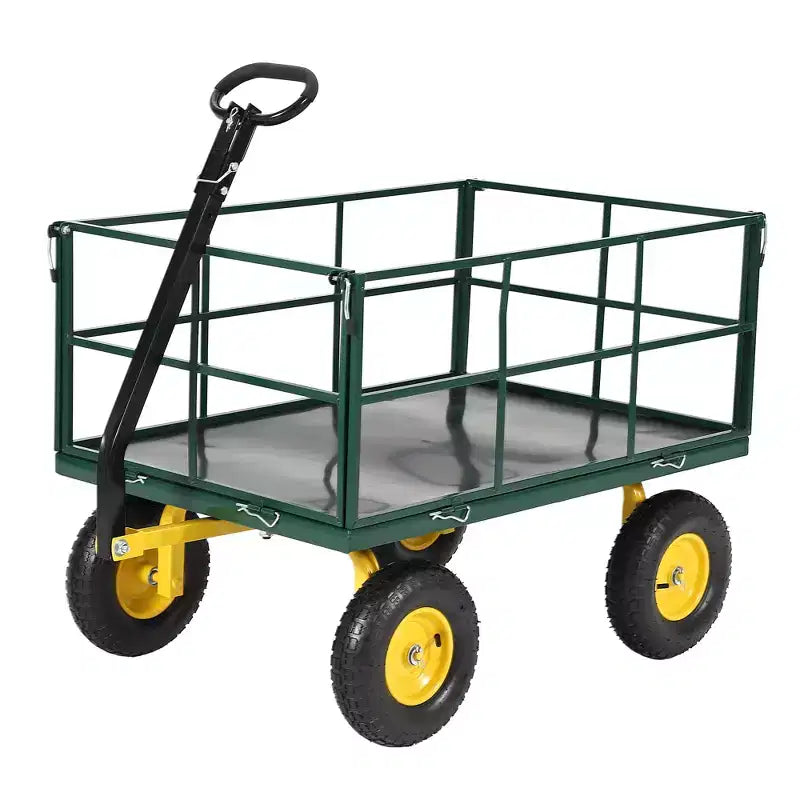1400 Lbs Steel Garden Cart Heavy Duty 2-in-1 Yard Wagon with Removable Mesh Sides 13 All Terrain Tires & 180 Handle