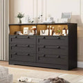 Wood Dresser, 55 Wide 6 Drawer Chest, Perfect for Organizing Bedroom, Living Room, Closet, and Hallway