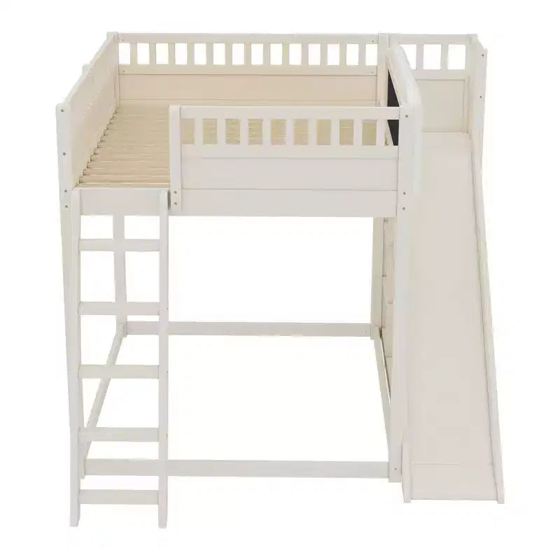 Bellemave Loft Bed with Upholstered Headboard and Storage Shelves,Solid Wood Loft Bed Frame with Ladder and Slide for Kids