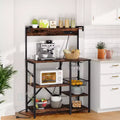 Celebalcony Bakers Rack with Power Outlet, 34.7 Open Storage Shelves with Wire Basket, Kitchen Microwave Stand with 6 S-Shaped Hooks