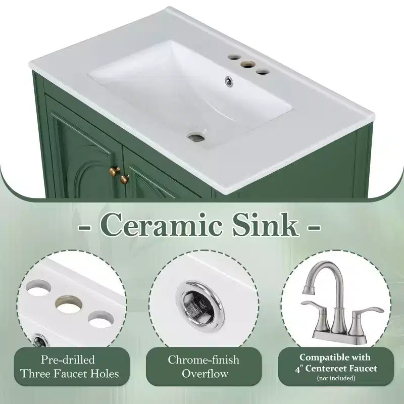 30 Bathroom Vanity Sink Combo, Bathroom storage Cabinet with Drawer and Door Shelf, Single Sink Bathroom Vanity