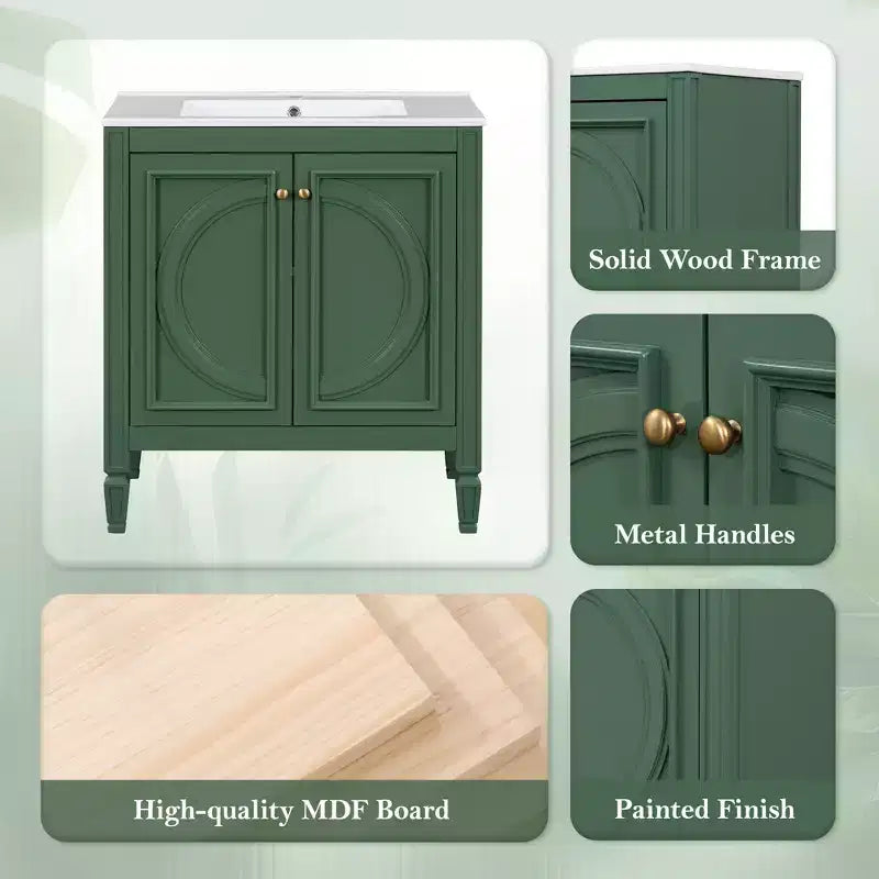 30 Bathroom Vanity Sink Combo, Bathroom storage Cabinet with Drawer and Door Shelf, Single Sink Bathroom Vanity