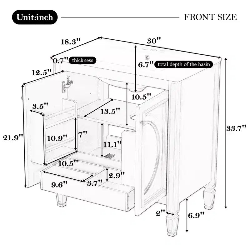 30 Bathroom Vanity Sink Combo, Bathroom storage Cabinet with Drawer and Door Shelf, Single Sink Bathroom Vanity