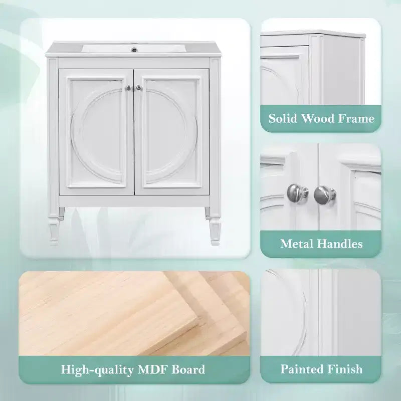 30 Bathroom Vanity Sink Combo, Bathroom storage Cabinet with Drawer and Door Shelf, Single Sink Bathroom Vanity