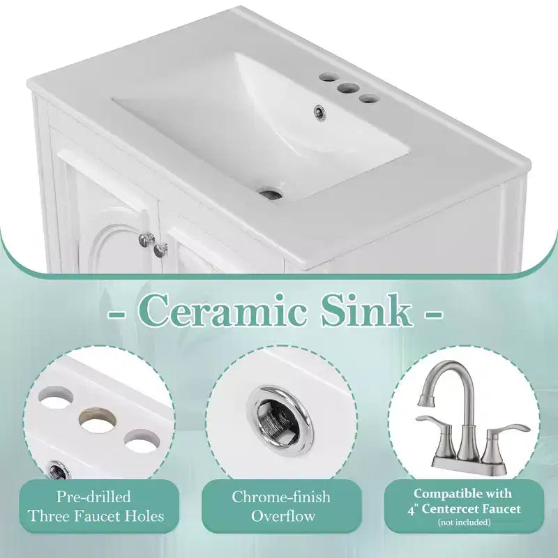 30 Bathroom Vanity Sink Combo, Bathroom storage Cabinet with Drawer and Door Shelf, Single Sink Bathroom Vanity