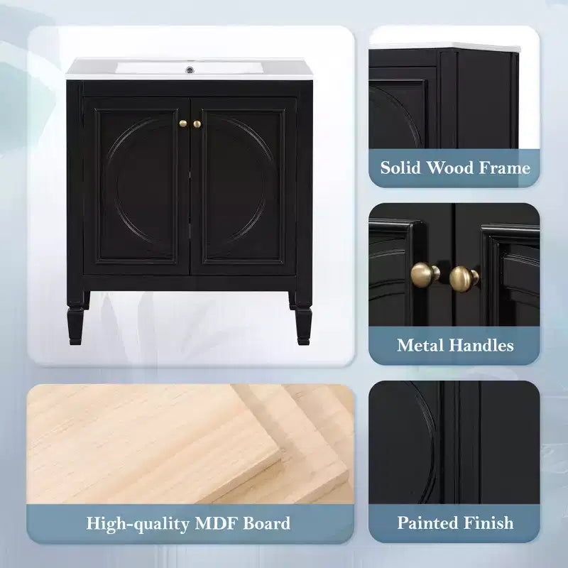 30 Bathroom Vanity Sink Combo, Bathroom storage Cabinet with Drawer and Door Shelf, Single Sink Bathroom Vanity