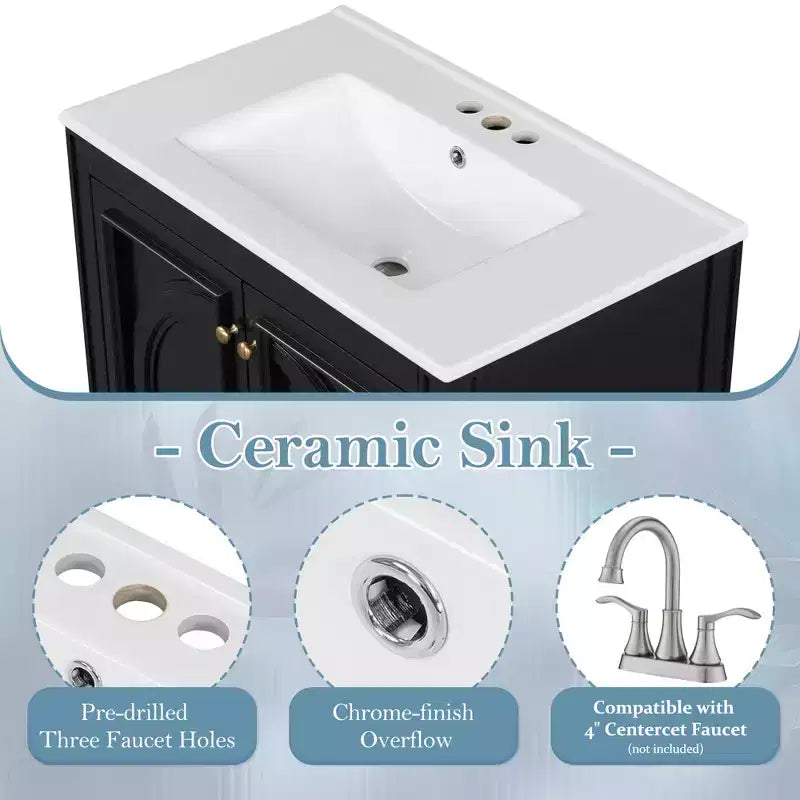 30 Bathroom Vanity Sink Combo, Bathroom storage Cabinet with Drawer and Door Shelf, Single Sink Bathroom Vanity