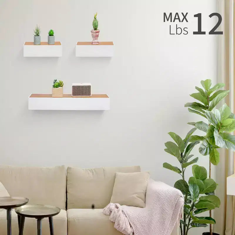 23.6 Maple+White Floating Shelf C invisible-bracket wood wall mount, perfect bathroom/bedroom/kitchen dcor or book/plant display, easy install.
