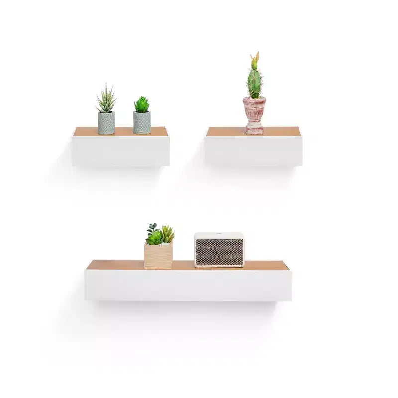 23.6 Maple+White Floating Shelf C invisible-bracket wood wall mount, perfect bathroom/bedroom/kitchen dcor or book/plant display, easy install.