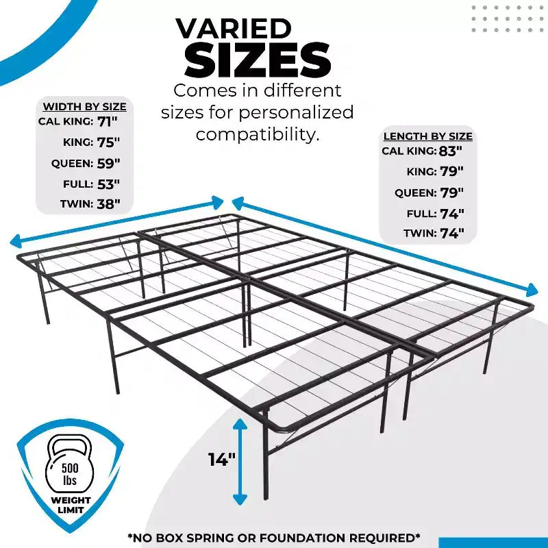 Boyd Sleep 14 Metal Platform Bed Frame with No-Tool Assembly, Textured Anti-Slip Surface