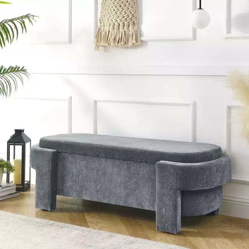 Chenille Bench with Large Storage Space for the Living Room Entryway Bedroom Hallway Apartment Lounge, Upholstered Ottoman