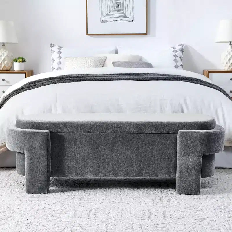Chenille Bench with Large Storage Space for the Living Room Entryway Bedroom Hallway Apartment Lounge, Upholstered Ottoman