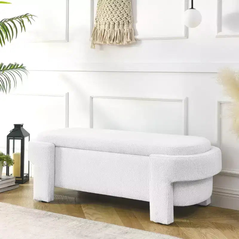 Chenille Bench with Large Storage Space for the Living Room Entryway Bedroom Hallway Apartment Lounge, Upholstered Ottoman