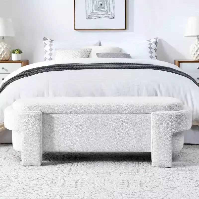 Chenille Bench with Large Storage Space for the Living Room Entryway Bedroom Hallway Apartment Lounge, Upholstered Ottoman
