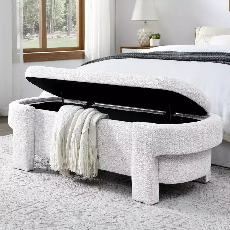 Chenille Bench with Large Storage Space for the Living Room Entryway Bedroom Hallway Apartment Lounge, Upholstered Ottoman
