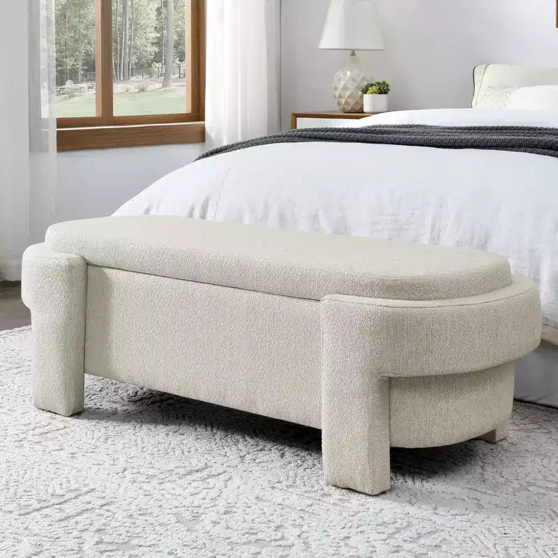 Chenille Bench with Large Storage Space for the Living Room Entryway Bedroom Hallway Apartment Lounge, Upholstered Ottoman