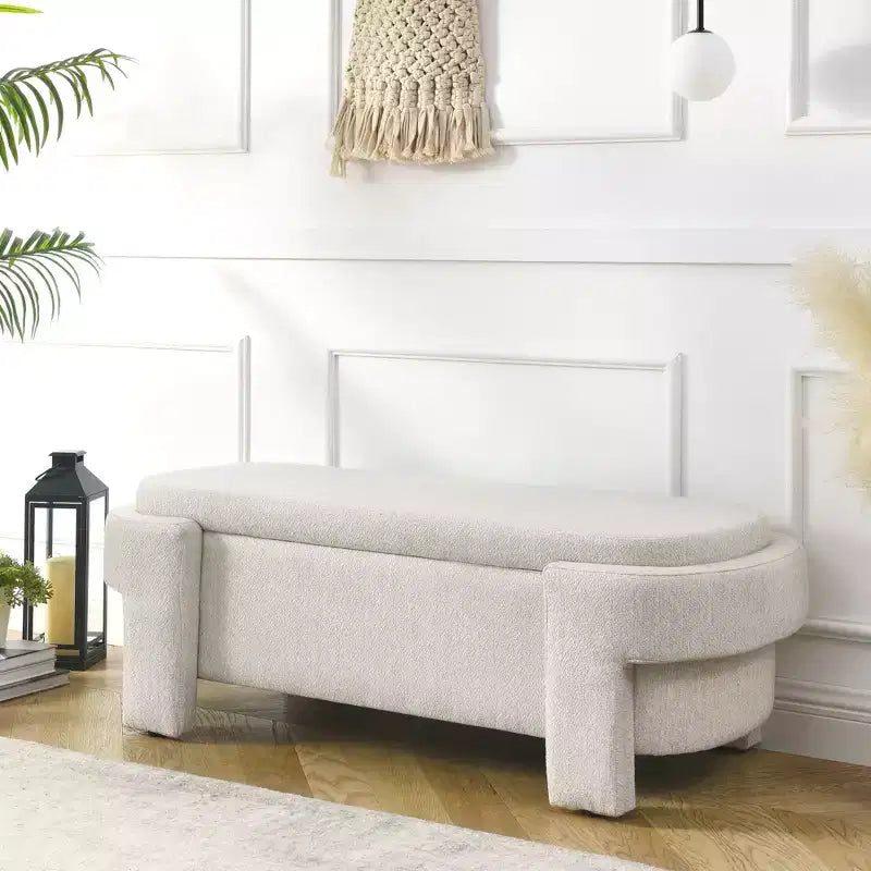 Chenille Bench with Large Storage Space for the Living Room Entryway Bedroom Hallway Apartment Lounge, Upholstered Ottoman