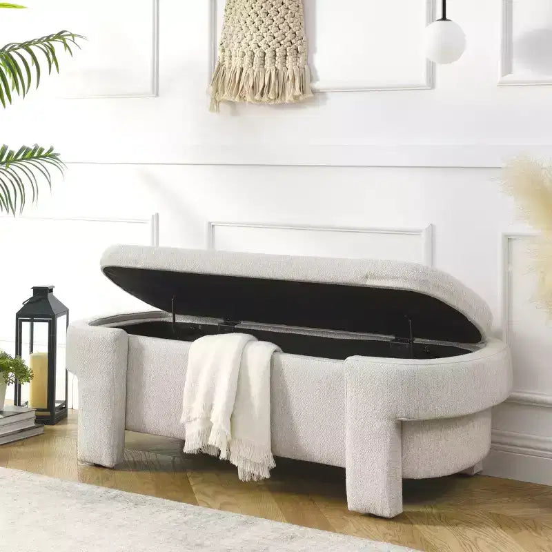 Chenille Bench with Large Storage Space for the Living Room Entryway Bedroom Hallway Apartment Lounge, Upholstered Ottoman