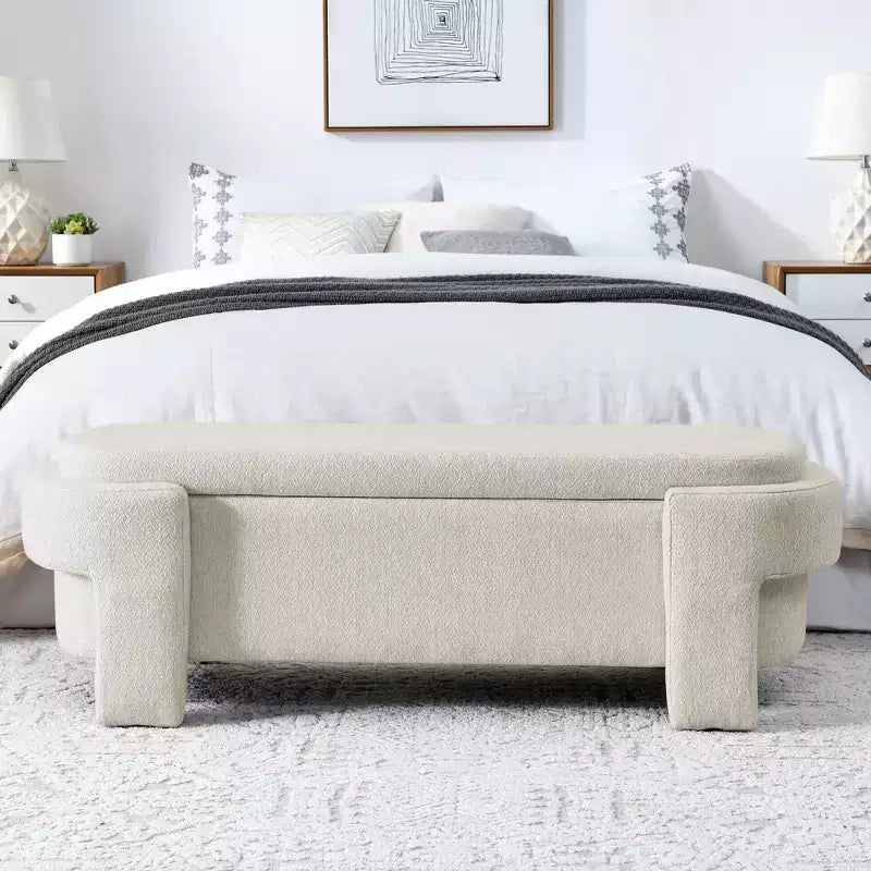 Chenille Bench with Large Storage Space for the Living Room Entryway Bedroom Hallway Apartment Lounge, Upholstered Ottoman