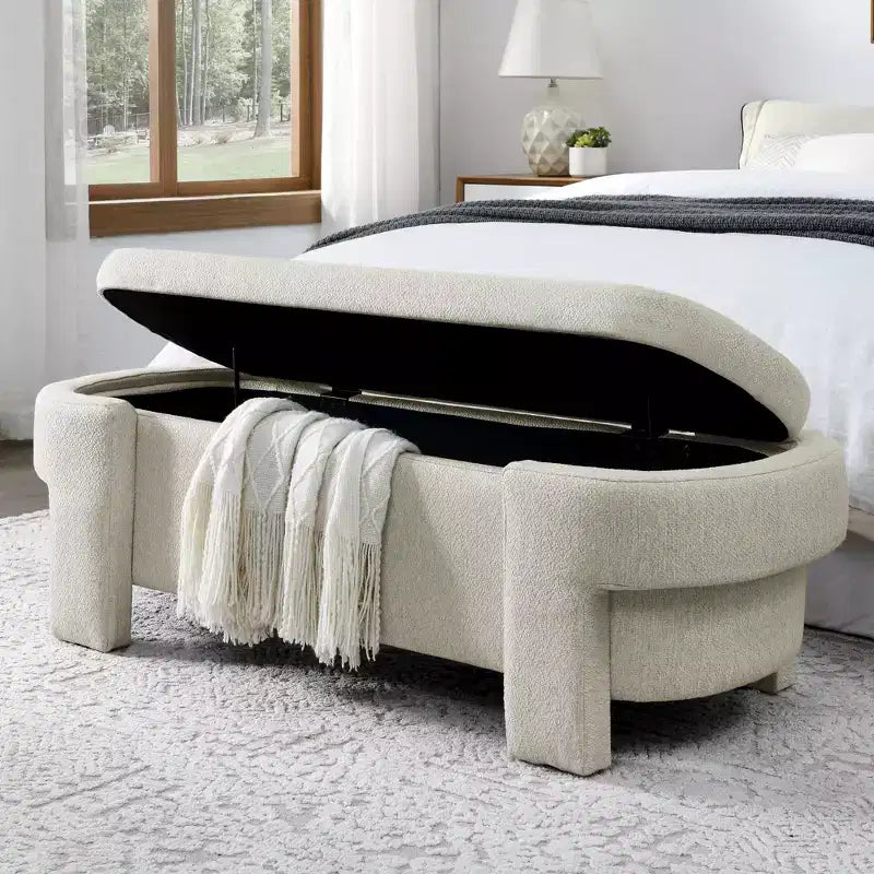 Chenille Bench with Large Storage Space for the Living Room Entryway Bedroom Hallway Apartment Lounge, Upholstered Ottoman