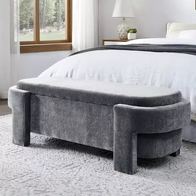 Chenille Bench with Large Storage Space for the Living Room Entryway Bedroom Hallway Apartment Lounge, Upholstered Ottoman