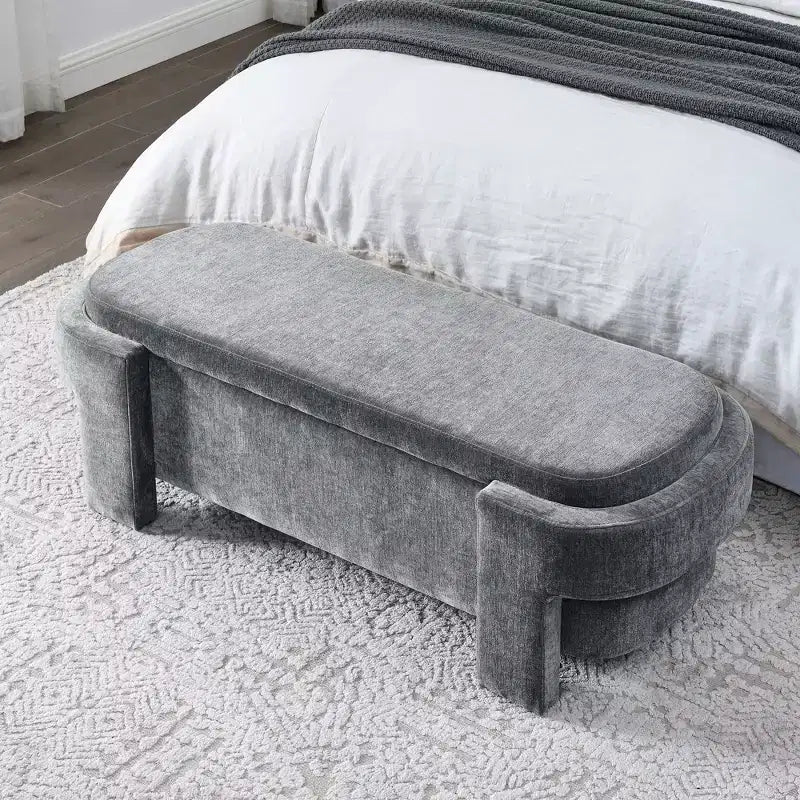 Chenille Bench with Large Storage Space for the Living Room, Entryway, Bedroom, Hallway, Apartment, and Lounge, Upholstered Ottoman