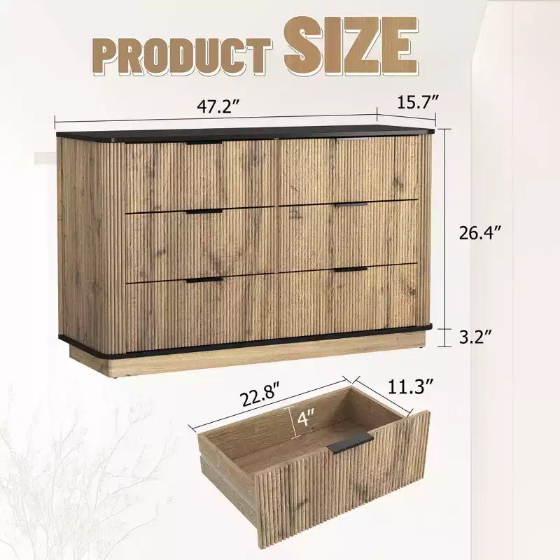 Commode moderne multifonctionnelle à six tiroirs et à coins arrondis