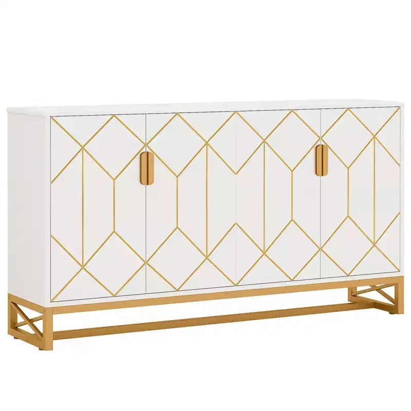 TUYOHW Modern White &amp; Gold Buffet Cabinet,59 Sideboard with Doors for Dining Room &amp; Entryway Storage