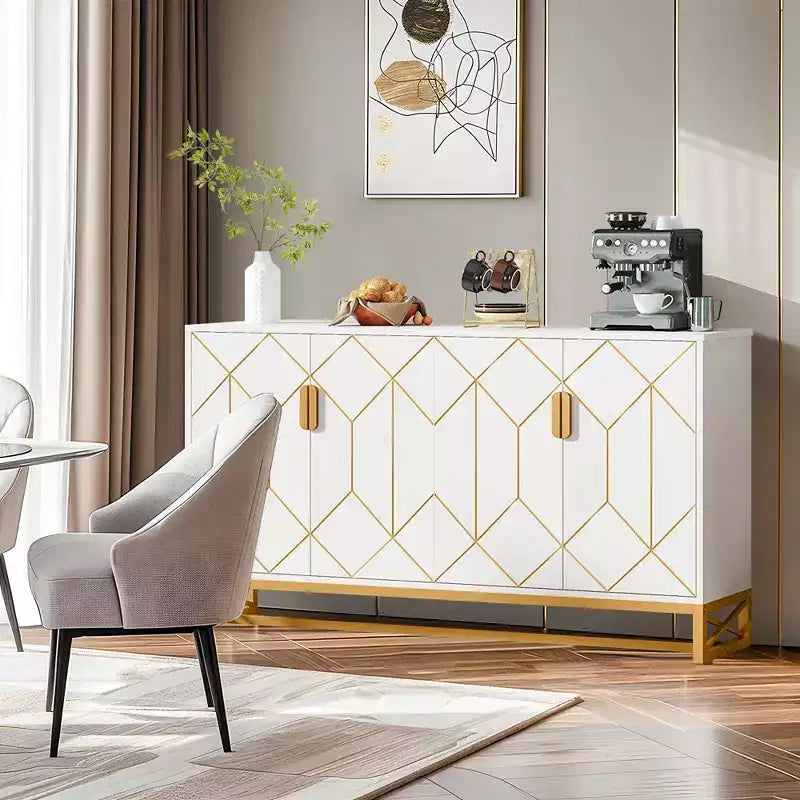 Bahut moderne en or blanc, buffet de 59 pouces avec portes