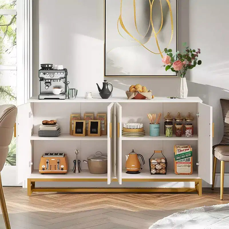 Bahut moderne en or blanc, buffet de 59 pouces avec portes