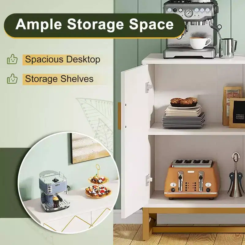 Bahut moderne en or blanc, buffet de 59 pouces avec portes