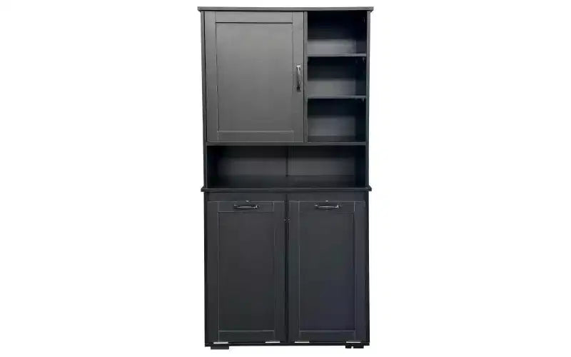 VIYET 63 black Freestanding Laundry Cabinet - Particle Board+MDF, Tilt-Out Hamper, Adjustable Shelves &amp; Multiple Storage