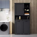 Meuble de buanderie noir autoportant, panier basculant, étagères réglables, rangements multiples