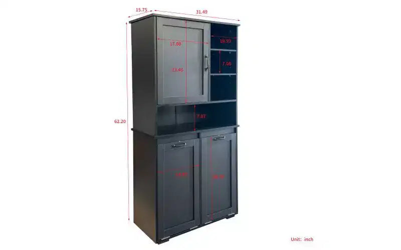 Meuble de buanderie noir autoportant, panier basculant, étagères réglables, rangements multiples