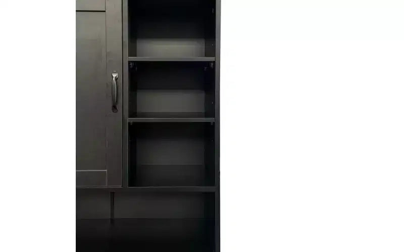 Meuble de buanderie noir autoportant, panier basculant, étagères réglables, rangements multiples