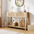 Console avec 2 tiroirs cannelés, table d'entrée de 109 cm avec étagère de rangement ouverte
