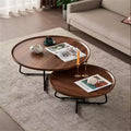 Modern Coffee Table, Small Round End Table with Geometric Iron Base &amp; Walnut MDF Top, Compact Side Table for Living Room Office Dorm