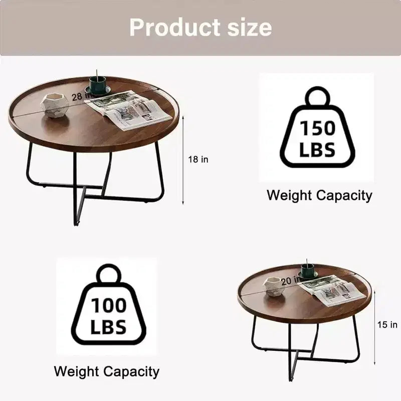 Table basse moderne, petite table d'appoint ronde avec base géométrique en fer
