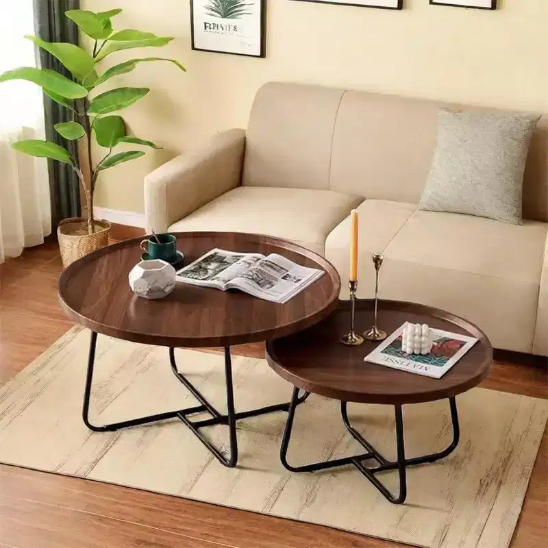 Table basse moderne, petite table d'appoint ronde avec base géométrique en fer
