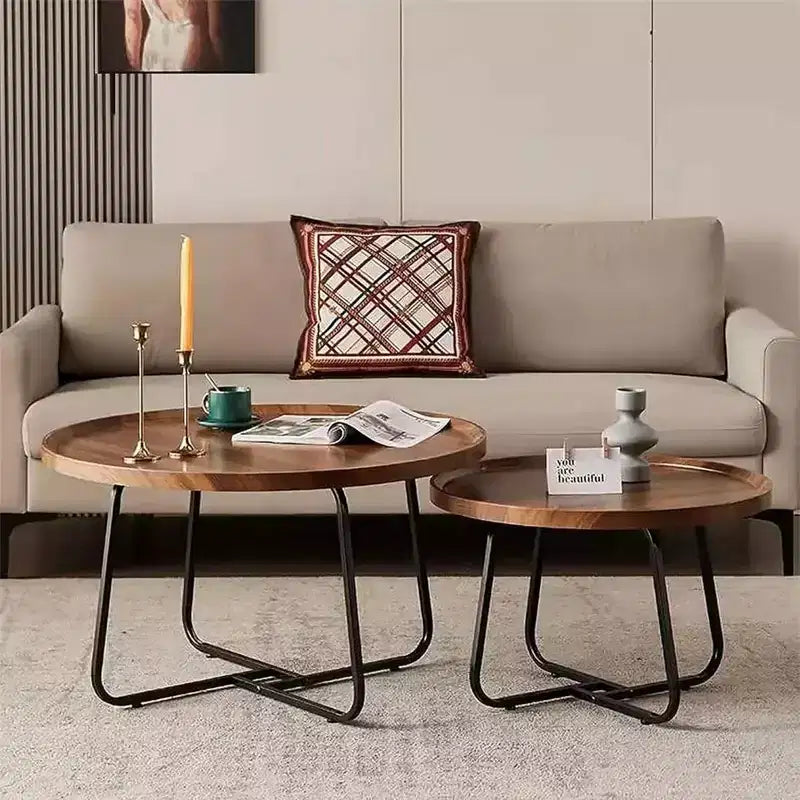 Table basse moderne, petite table d'appoint ronde avec base géométrique en fer