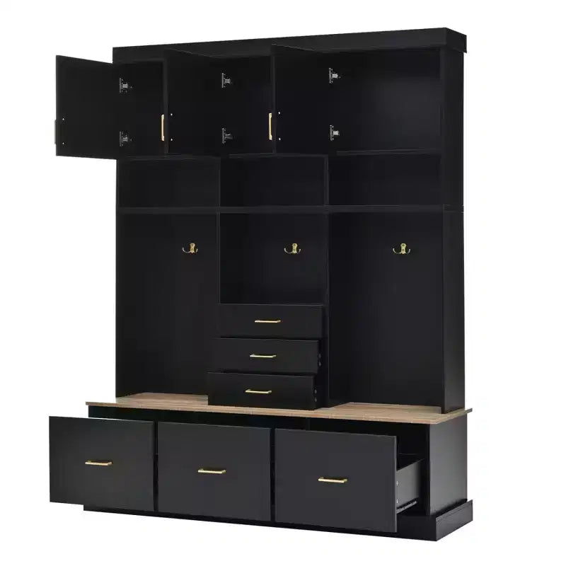 Porte-manteau d'entrée de 75 po avec banc de rangement, porte-manteau autoportant