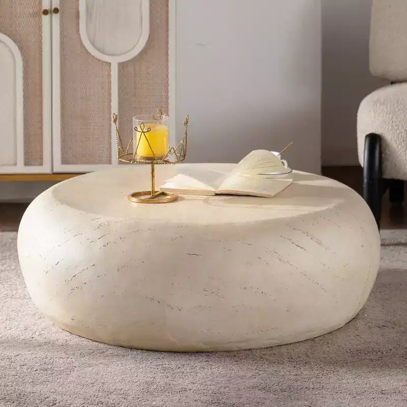 Table basse ronde en oxyde de magnésium avec finition aspect pierre