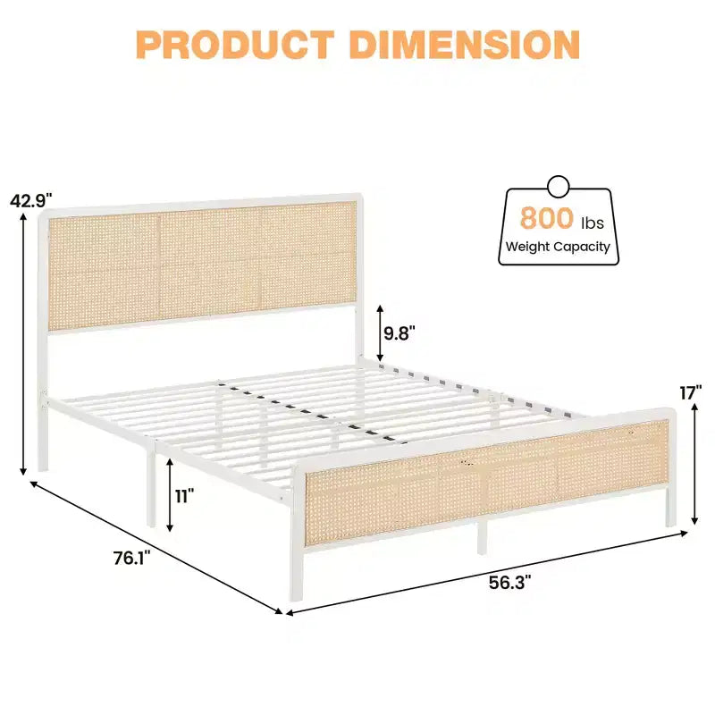 Lit plateforme en rotin avec tête de lit, style bohème moderne en cannage